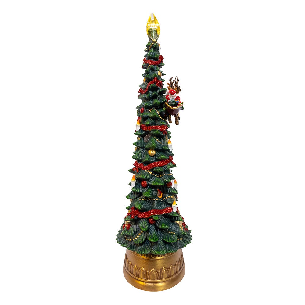 Kurt Adler 13.4-Inch Battery Operated USB LED Lighted Santa and Deer Tablepiece with Spinning Glitter Water